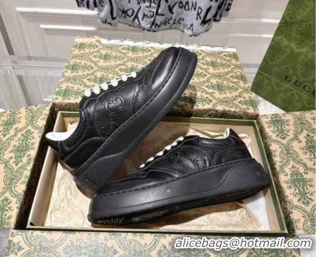 Durable Gucci Men's GG Calf Leather Platform Sneakers 4cm 676092 Black2 2026