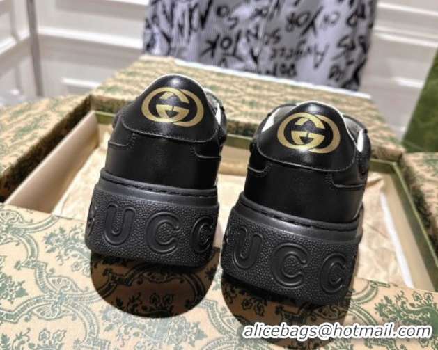 Durable Gucci Men's GG Calf Leather Platform Sneakers 4cm 676092 Black2 2026