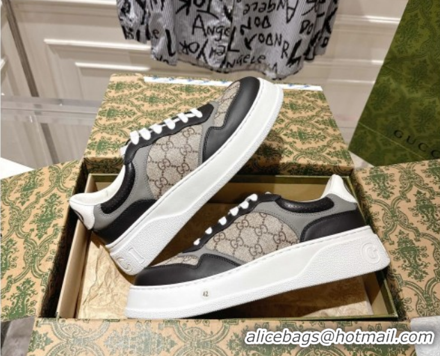 Purchase Gucci Men's GG Canvas and Leather Platform Sneakers 4cm 676092 Beige/Grey/Black 2026