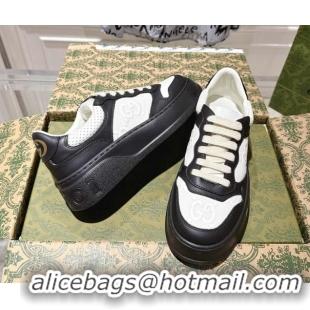 Shop Duplicate Gucci Maxi GG Leather Platform Sneakers 4cm 676092 Black/White 2026