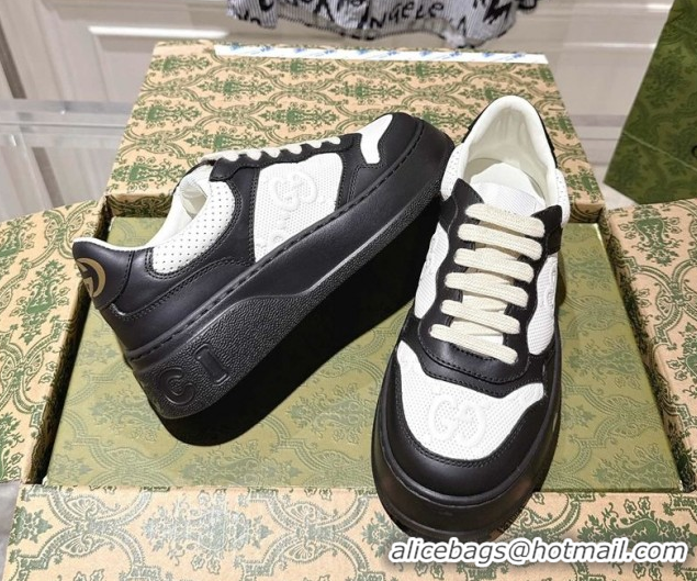 Shop Duplicate Gucci Maxi GG Leather Platform Sneakers 4cm 676092 Black/White 2026