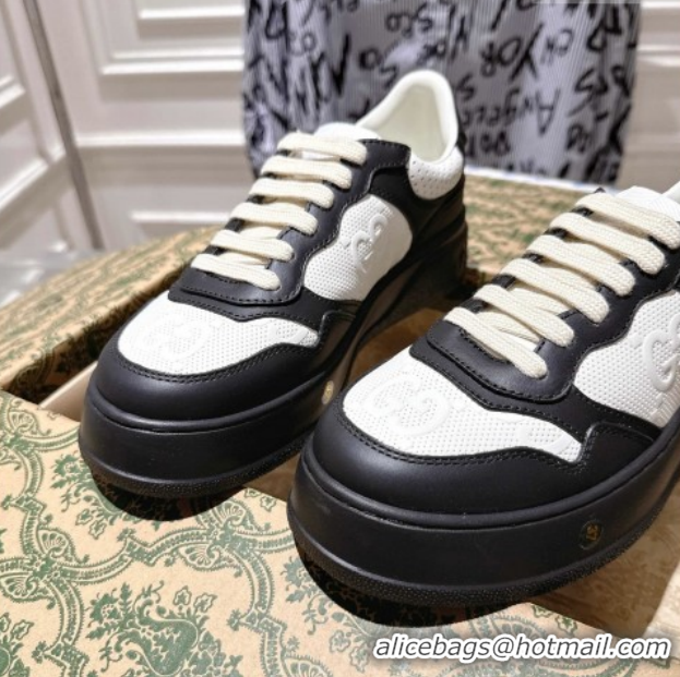 Shop Duplicate Gucci Maxi GG Leather Platform Sneakers 4cm 676092 Black/White 2026