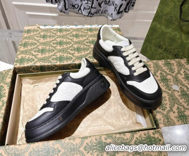 Shop Duplicate Gucci Maxi GG Leather Platform Sneakers 4cm 676092 Black/White 2026