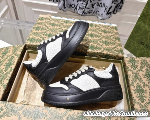 Shop Duplicate Gucci Maxi GG Leather Platform Sneakers 4cm 676092 Black/White 2026