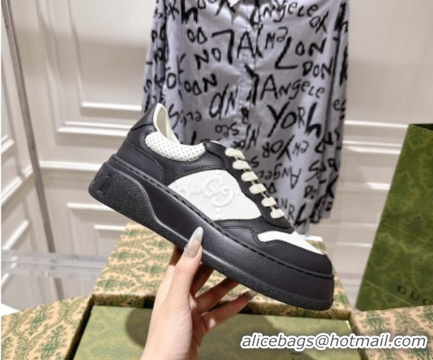 Shop Duplicate Gucci Maxi GG Leather Platform Sneakers 4cm 676092 Black/White 2026