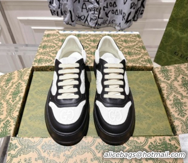 Shop Duplicate Gucci Maxi GG Leather Platform Sneakers 4cm 676092 Black/White 2026