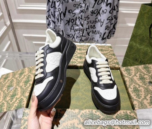 Shop Duplicate Gucci Maxi GG Leather Platform Sneakers 4cm 676092 Black/White 2026