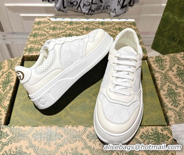 Low Cost Gucci GG Canvas and Leather Platform Sneakers 4cm 676092 White 2026