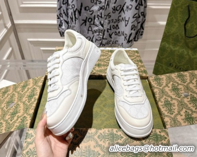 Low Cost Gucci GG Canvas and Leather Platform Sneakers 4cm 676092 White 2026