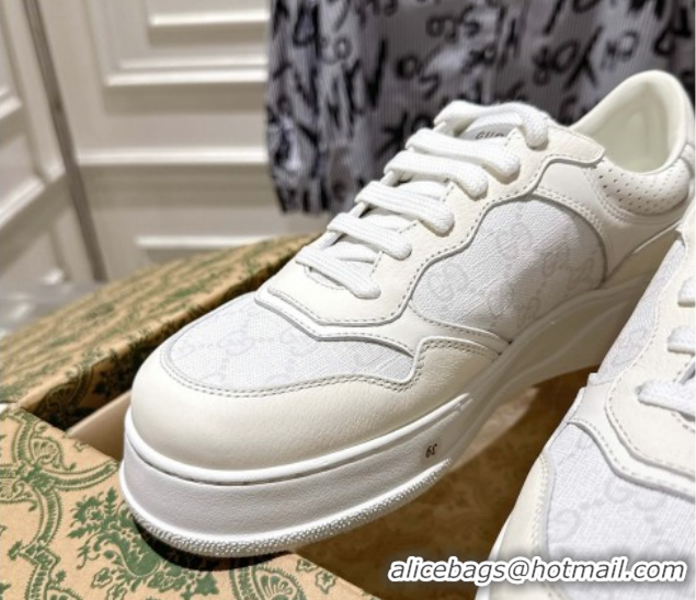Low Cost Gucci GG Canvas and Leather Platform Sneakers 4cm 676092 White 2026