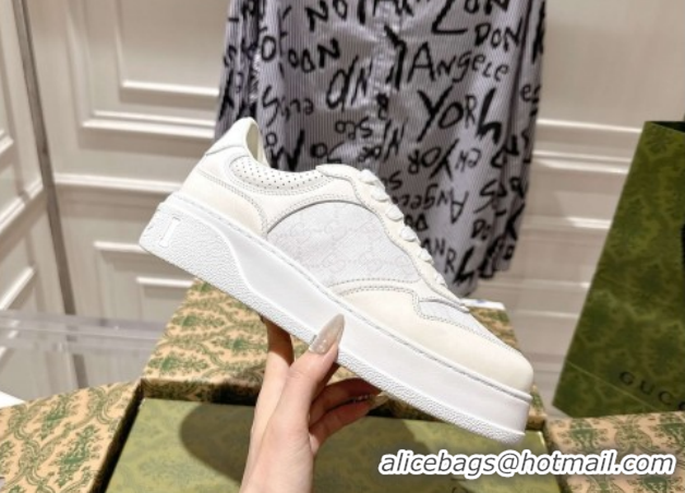 Low Cost Gucci GG Canvas and Leather Platform Sneakers 4cm 676092 White 2026