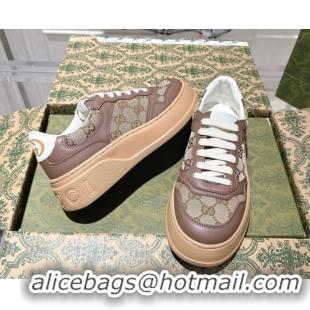Masculine Gucci GG Canvas and Calf Leather Platform Sneakers 4cm 676092 Beige/Brown 2026
