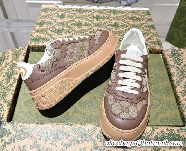 Masculine Gucci GG Canvas and Calf Leather Platform Sneakers 4cm 676092 Beige/Brown 2026