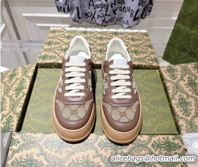 Masculine Gucci GG Canvas and Calf Leather Platform Sneakers 4cm 676092 Beige/Brown 2026