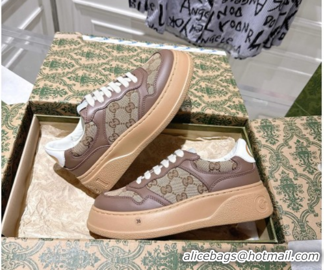 Masculine Gucci GG Canvas and Calf Leather Platform Sneakers 4cm 676092 Beige/Brown 2026
