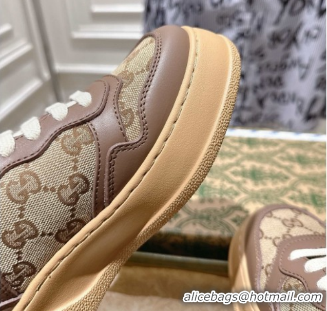 Masculine Gucci GG Canvas and Calf Leather Platform Sneakers 4cm 676092 Beige/Brown 2026