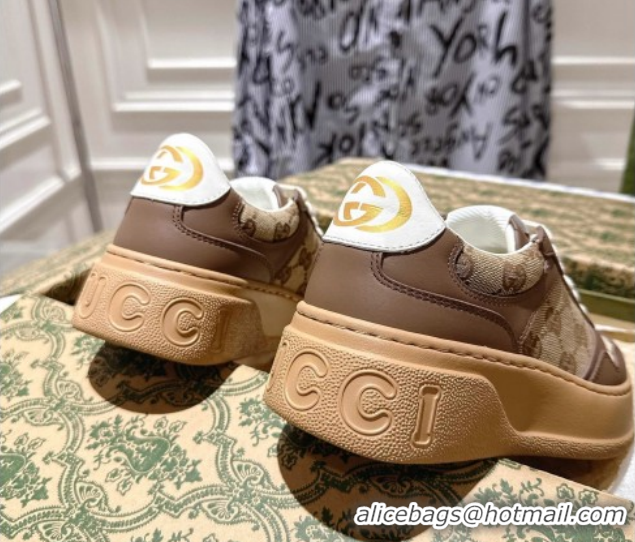 Masculine Gucci GG Canvas and Calf Leather Platform Sneakers 4cm 676092 Beige/Brown 2026