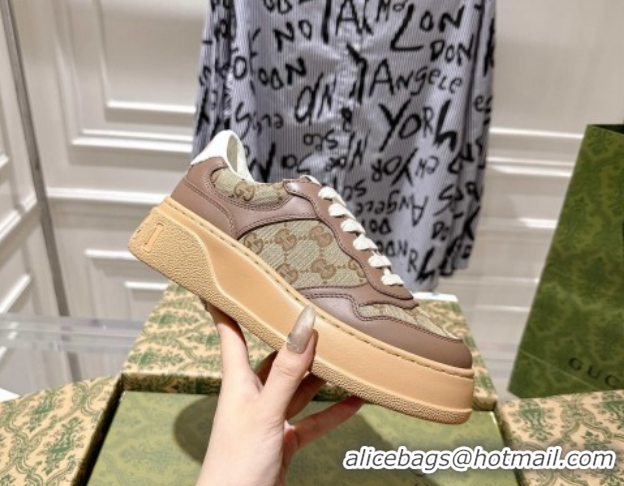 Masculine Gucci GG Canvas and Calf Leather Platform Sneakers 4cm 676092 Beige/Brown 2026