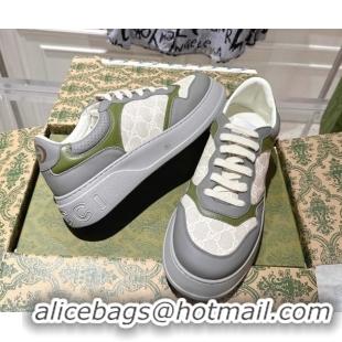 Cheap Price Gucci GG Canvas and Leather Platform Sneakers 4cm 676092 Grey/White/Green 2026