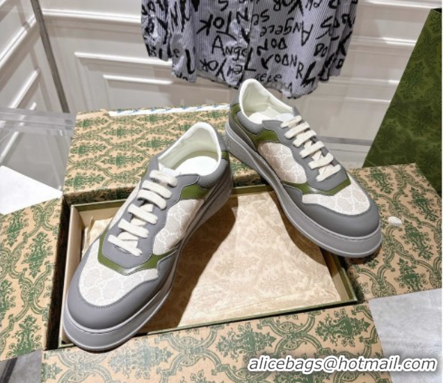 Cheap Price Gucci GG Canvas and Leather Platform Sneakers 4cm 676092 Grey/White/Green 2026