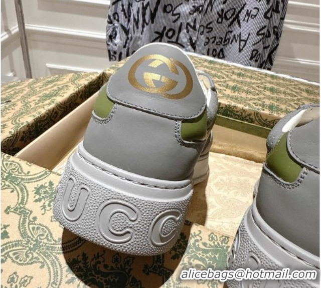 Cheap Price Gucci GG Canvas and Leather Platform Sneakers 4cm 676092 Grey/White/Green 2026