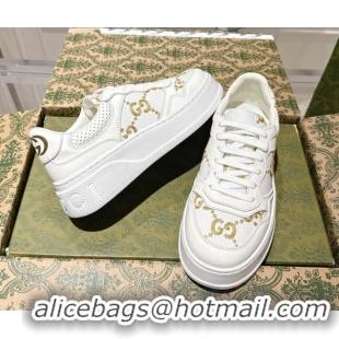 Shop Duplicate Gucci Maxi GG Canvas and Leather Platform Sneakers 4cm 676092 White/Gold 2026
