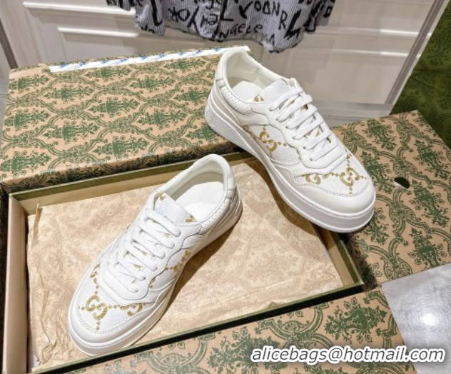 Shop Duplicate Gucci Maxi GG Canvas and Leather Platform Sneakers 4cm 676092 White/Gold 2026