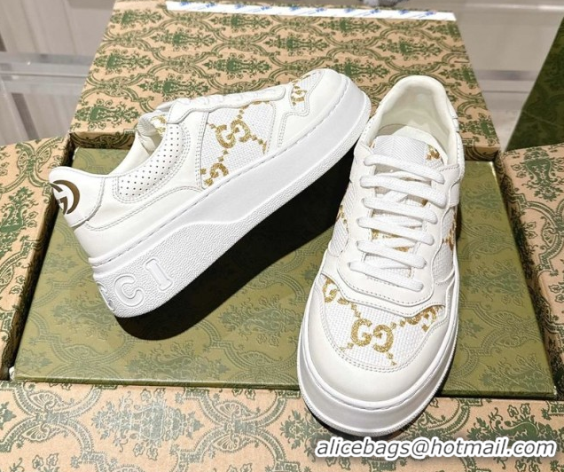 Shop Duplicate Gucci Maxi GG Canvas and Leather Platform Sneakers 4cm 676092 White/Gold 2026