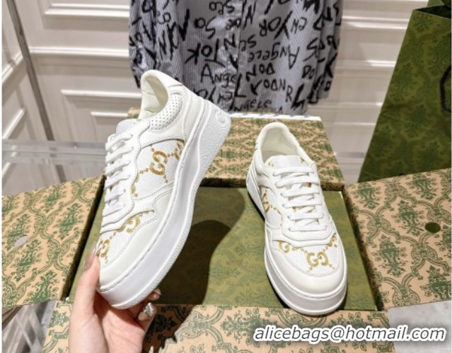 Shop Duplicate Gucci Maxi GG Canvas and Leather Platform Sneakers 4cm 676092 White/Gold 2026