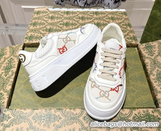 Popular Style Gucci Maxi GG Canvas and Leather Platform Sneakers 4cm 676092 White/Multicolor 2026