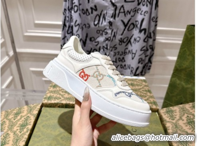 Popular Style Gucci Maxi GG Canvas and Leather Platform Sneakers 4cm 676092 White/Multicolor 2026