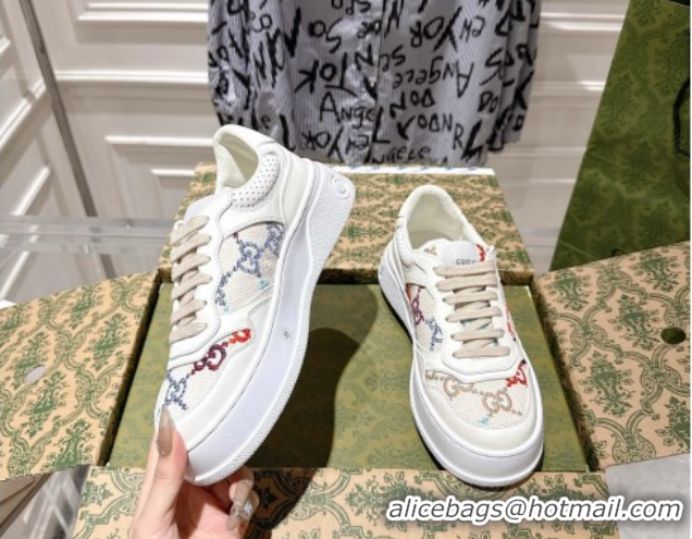 Popular Style Gucci Maxi GG Canvas and Leather Platform Sneakers 4cm 676092 White/Multicolor 2026