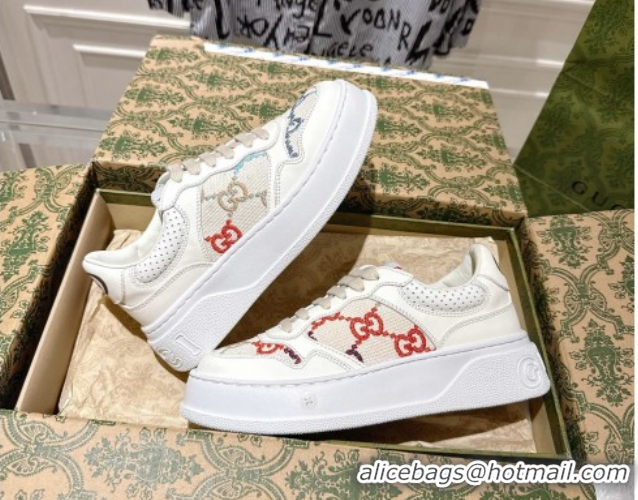 Popular Style Gucci Maxi GG Canvas and Leather Platform Sneakers 4cm 676092 White/Multicolor 2026