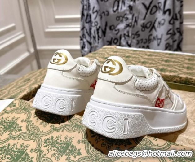 Popular Style Gucci Maxi GG Canvas and Leather Platform Sneakers 4cm 676092 White/Multicolor 2026
