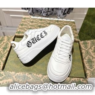 Top Design Gucci Maxi GG Canvas and Leather Platform Sneakers 4cm 676092 White/Black 2026