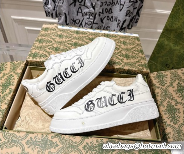 Top Design Gucci Maxi GG Canvas and Leather Platform Sneakers 4cm 676092 White/Black 2026