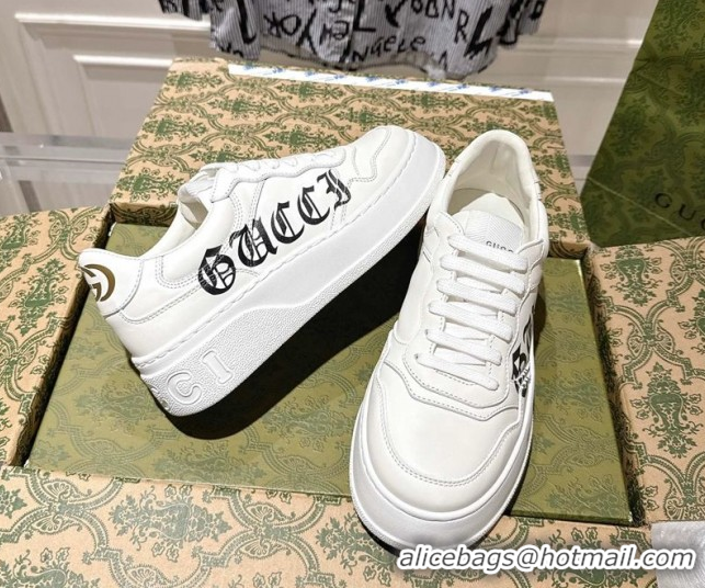 Top Design Gucci Maxi GG Canvas and Leather Platform Sneakers 4cm 676092 White/Black 2026
