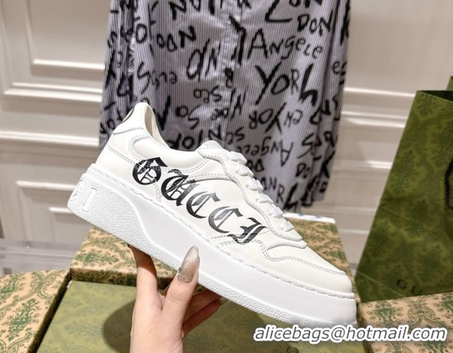 Top Design Gucci Maxi GG Canvas and Leather Platform Sneakers 4cm 676092 White/Black 2026