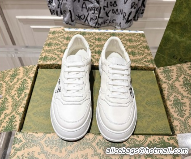 Top Design Gucci Maxi GG Canvas and Leather Platform Sneakers 4cm 676092 White/Black 2026