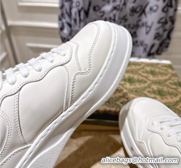 Top Design Gucci Maxi GG Canvas and Leather Platform Sneakers 4cm 676092 White/Black 2026
