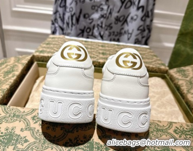 Top Design Gucci Maxi GG Canvas and Leather Platform Sneakers 4cm 676092 White/Black 2026
