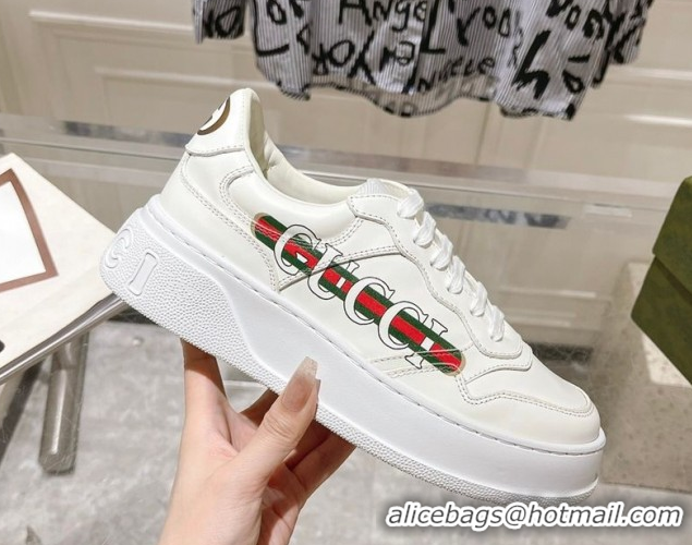 Discount Gucci Printed Leather Platform Sneakers 4cm White/Web 676092 2026