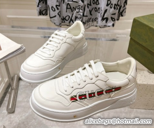 Discount Gucci Printed Leather Platform Sneakers 4cm White/Web 676092 2026