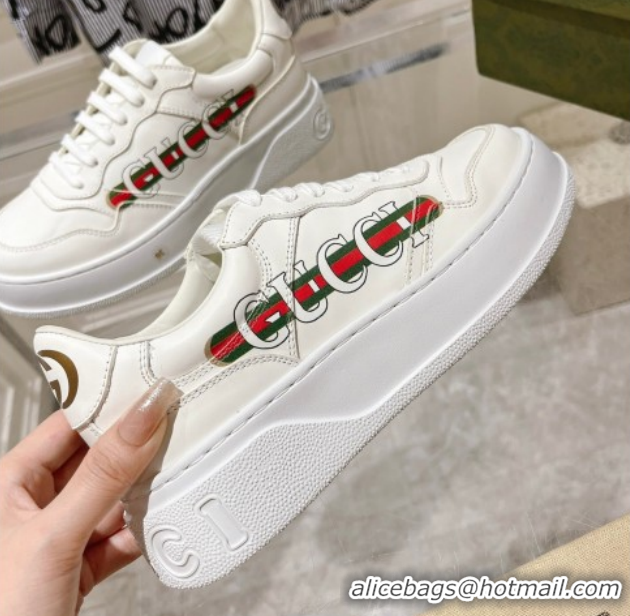 Discount Gucci Printed Leather Platform Sneakers 4cm White/Web 676092 2026