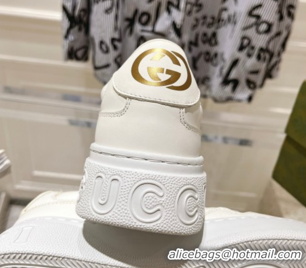 Discount Gucci Printed Leather Platform Sneakers 4cm White/Web 676092 2026