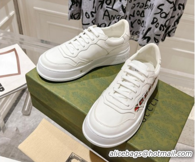 Discount Gucci Printed Leather Platform Sneakers 4cm White/Web 676092 2026