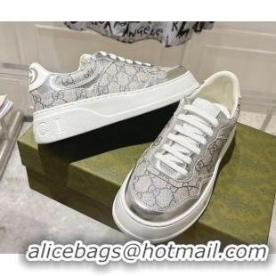Cheap Price Gucci GG Canvas and Leather Platform Sneakers 4cm 676092 Grey/Silver 2026