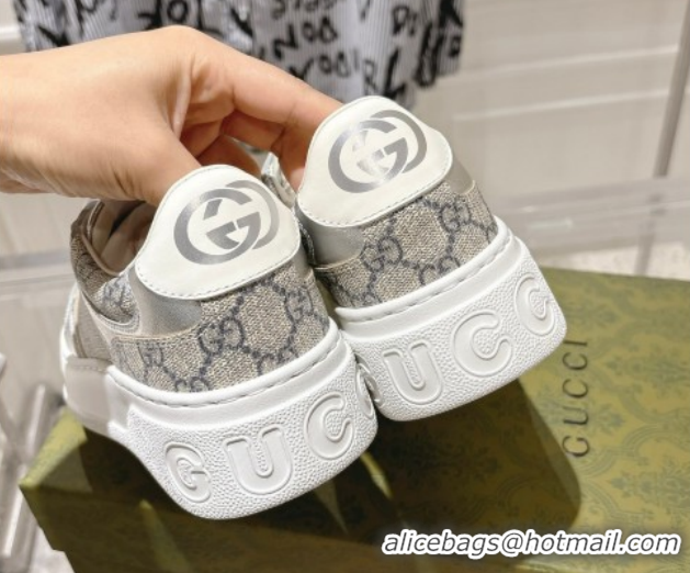 Cheap Price Gucci GG Canvas and Leather Platform Sneakers 4cm 676092 Grey/Silver 2026