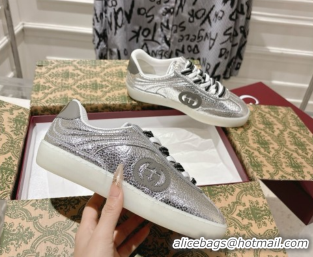 Luxury Cheap Gucci G75 Sneakers in Metallic Leather Silver 857910 2026