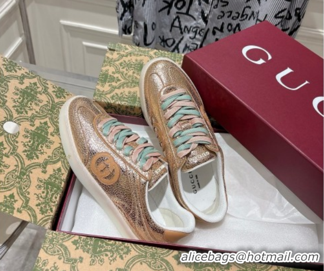 Luxury Gucci G75 Sneakers in Metallic Leather 857910 Gold 2026